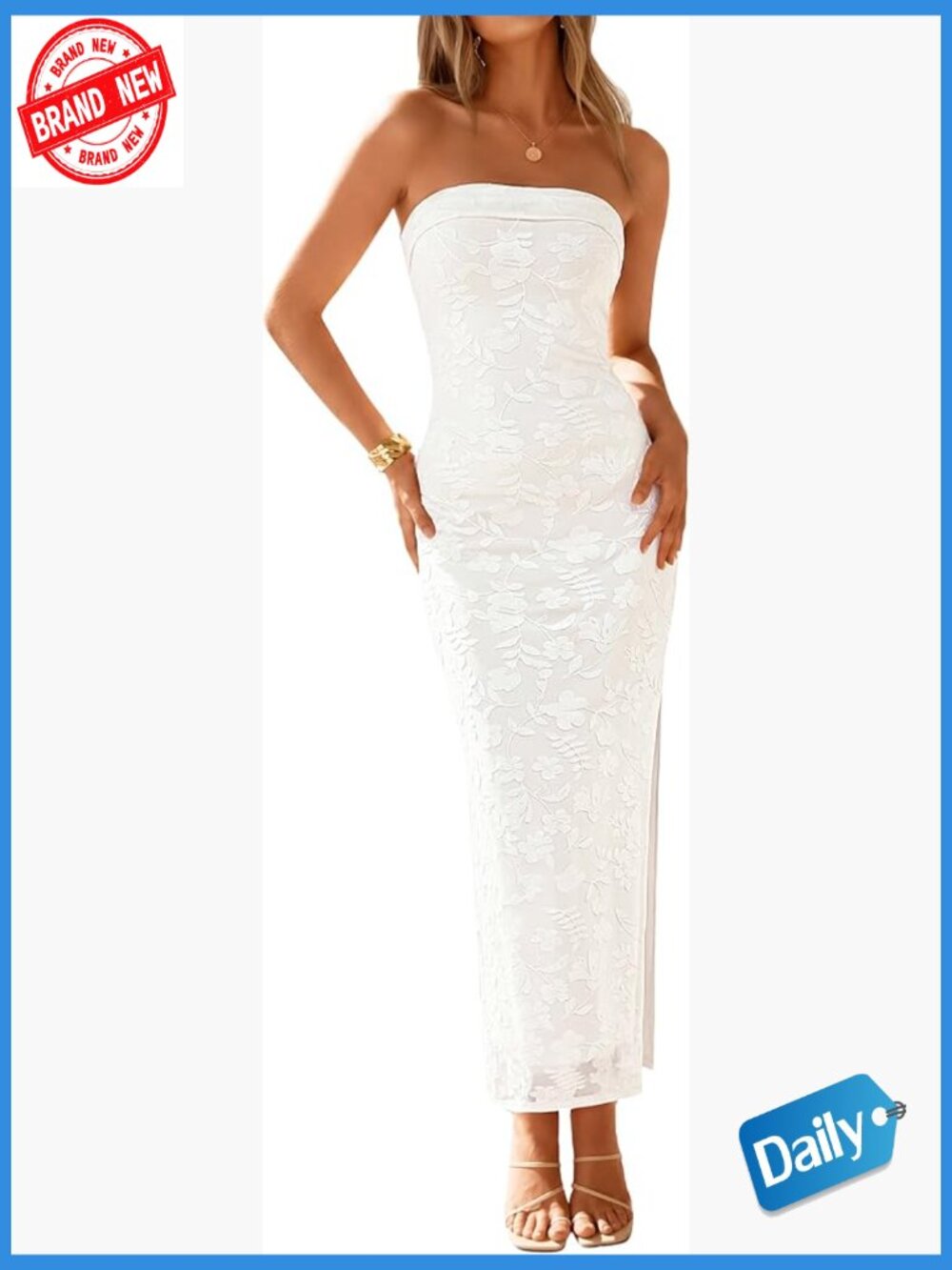 Strapless Bodycon Maxi Dress Side Slit Formal Party